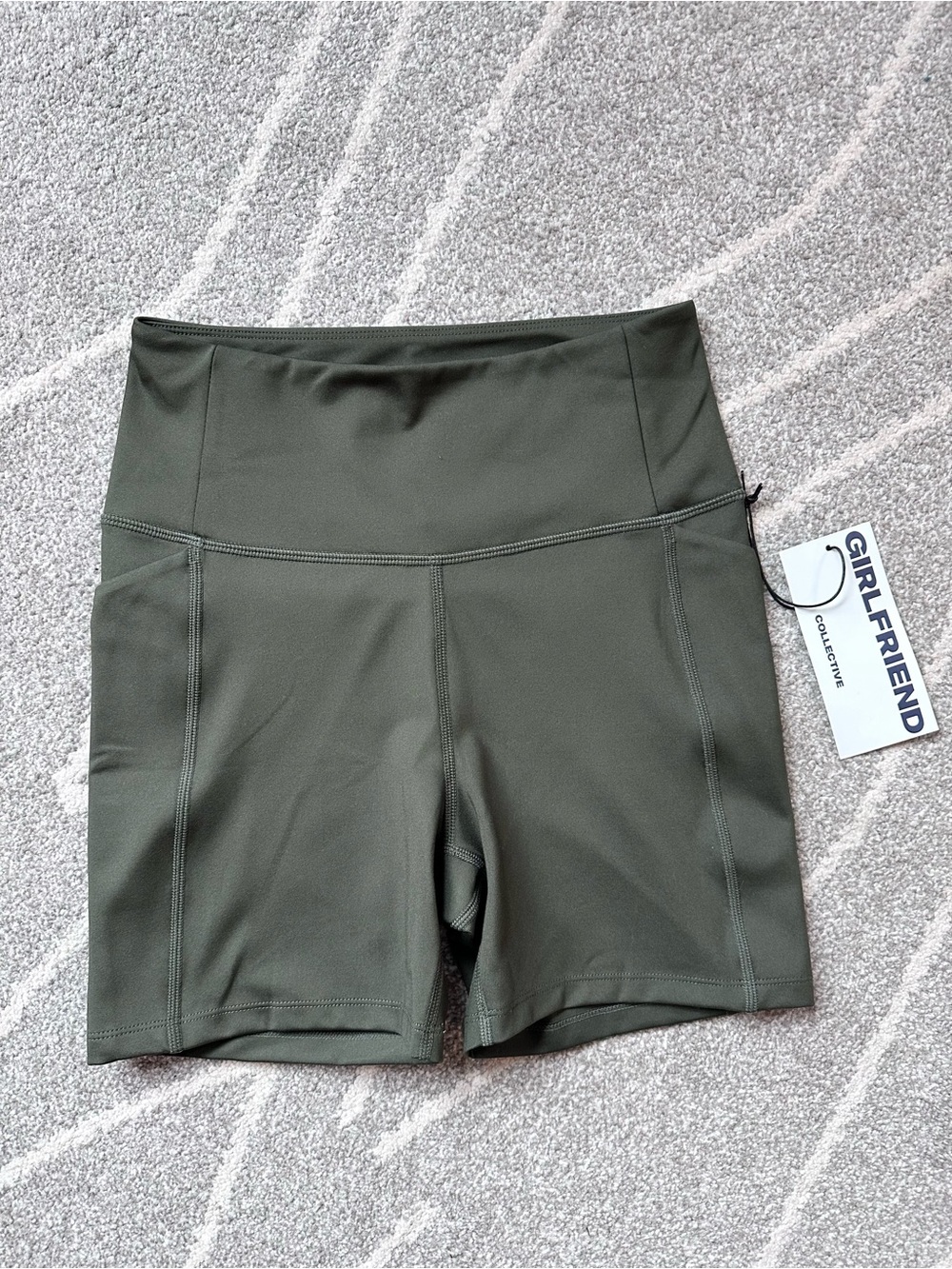 Girlfriend Collective Compressive Pocket Run Short in Terrace Army Green